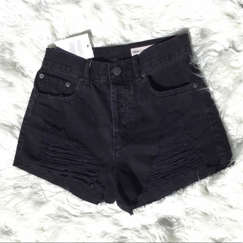 Distressed High Waist Black Shorts